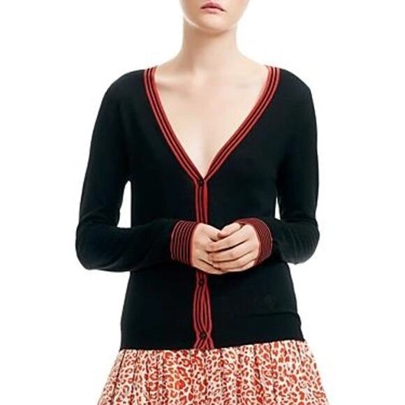 Maje Striped-trim Wool‎ Cardigan In Black Women’s Size 1 (Small) - Picture 3 of 10